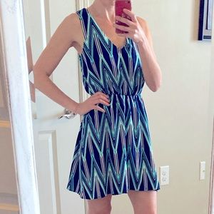 High-Low Dress in Teal, Black, & White Pattern EUC